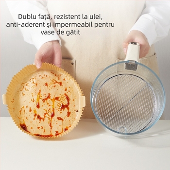 Hârtie de copt pentru friteuză cu aer – absorbantă la ulei, hârtie de copt cu acoperire siliconată, foaie de tavă, 35 gsm