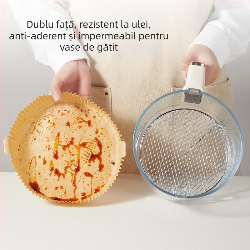 Hârtie de copt pentru friteuză cu aer – absorbantă la ulei, hârtie de copt cu acoperire siliconată, foaie de tavă, 35 gsm