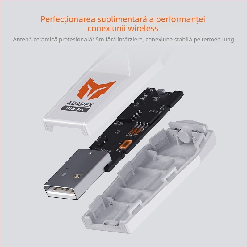 R100 Pro Convertor Bluetooth fără fir pentru controler Switch, PS5, PS4, Xbox, PC — interfață USB • material ABS • calibrare joystick • fără vibrații