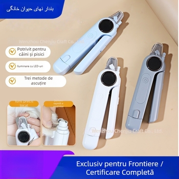 Clește de unghii pentru animale de companie cu LED pentru pisici și câini, fișier pentru unghii și lustruire