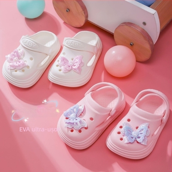 Sandale de vară pentru fete, EVA, slip-on, cu funda, vârf închis, purtare în două moduri, fără căptușeală