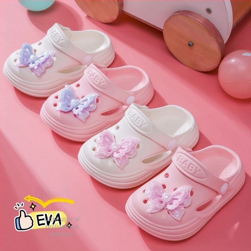 Sandale de vară pentru fete, EVA, slip-on, cu funda, vârf închis, purtare în două moduri, fără căptușeală