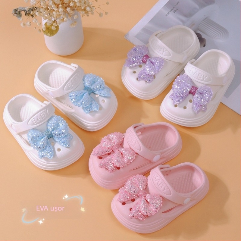 Sandale de vară pentru fete, EVA, slip-on, cu funda, vârf închis, purtare în două moduri, fără căptușeală