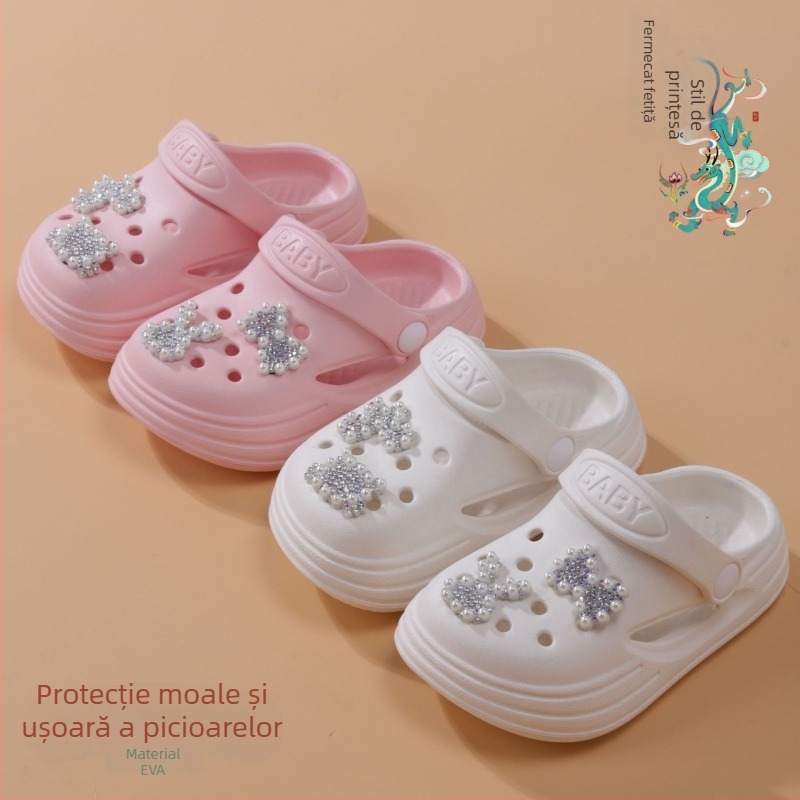 Sandale de vară pentru fete, EVA, slip-on, cu funda, vârf închis, purtare în două moduri, fără căptușeală