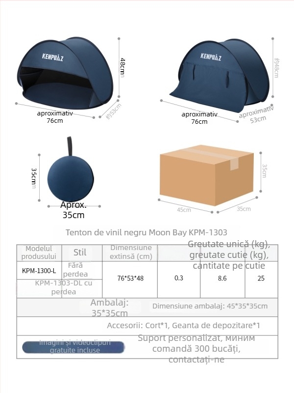 TENTĂ DE PLJAS PORTABILĂ - cu un singur strat, montaj ușor, protecție solară și protecție împotriva vântului; greutate 0,2 kg; cadru din sârmă de oțel; impermeabilă 1000–1500 mm