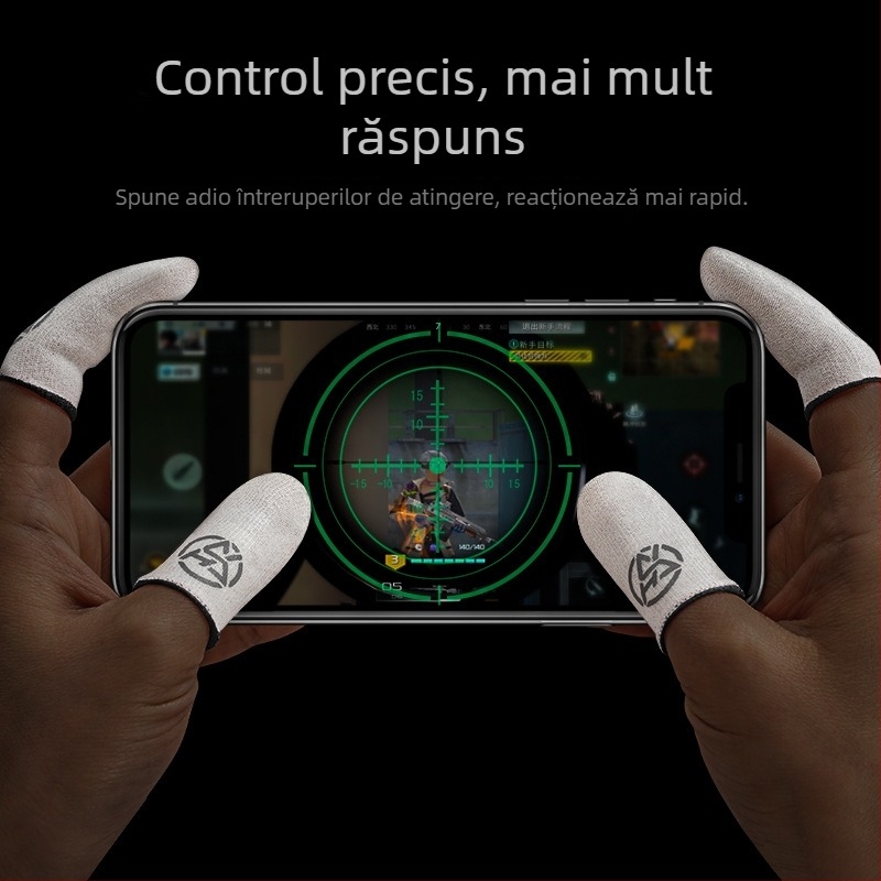 Manșete pentru degete pentru gaming, fibră Ice Silk Fiber, anti-transpirație și anti-alunecare, ultra-subțire, tehnologie tricotată, pentru ecrane tactile telefoane/tablete