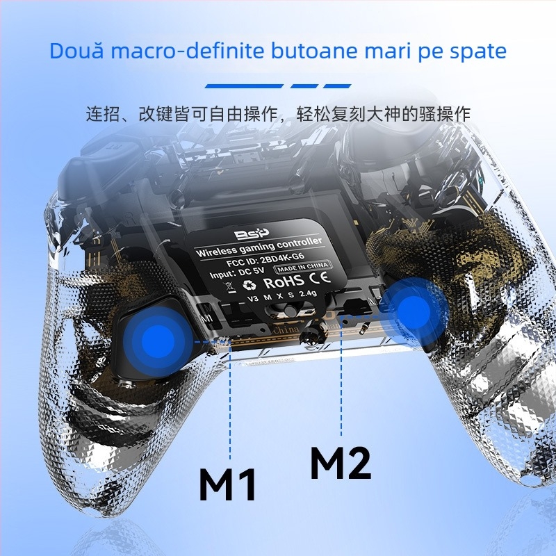 G6PRO controler de joc Bluetooth cu declanșatoare Hall-Effect și joystick din film carbon, compatibil PC, iOS, Android și Nintendo Switch