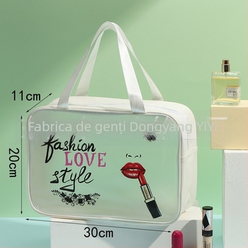 Geantă de cosmetică de călătorie cu imprimeu animal, material PU/PVC, impermeabilă, separare uscat–umed, pentru femei