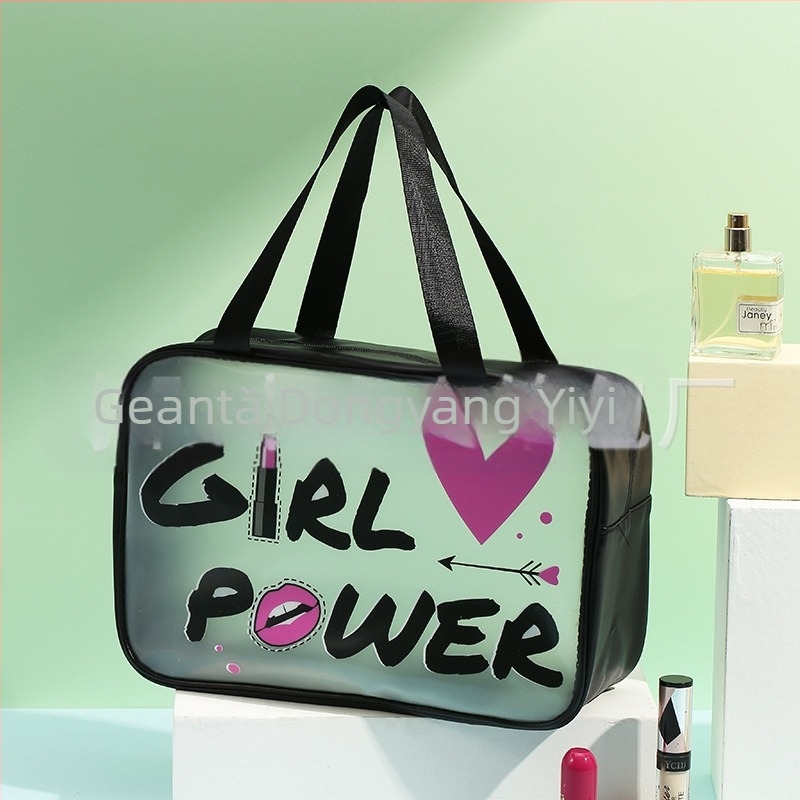 Geantă de cosmetică de călătorie cu imprimeu animal, material PU/PVC, impermeabilă, separare uscat–umed, pentru femei