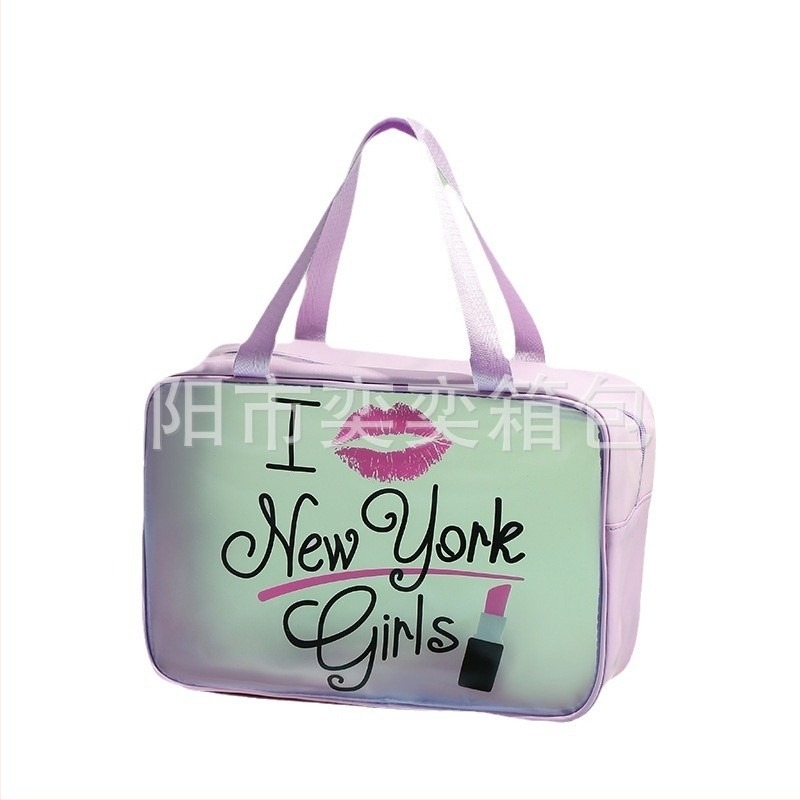 Geantă de cosmetică de călătorie cu imprimeu animal, material PU/PVC, impermeabilă, separare uscat–umed, pentru femei