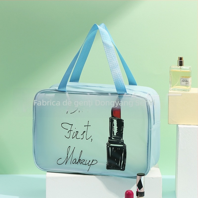 Geantă de cosmetică de călătorie cu imprimeu animal, material PU/PVC, impermeabilă, separare uscat–umed, pentru femei