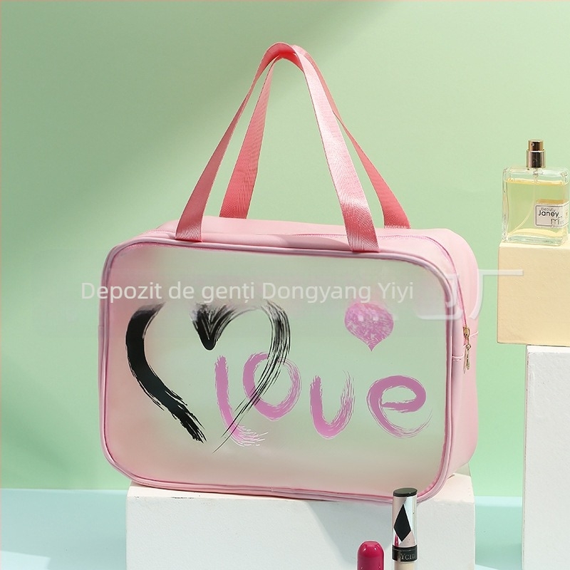 Geantă de cosmetică de călătorie cu imprimeu animal, material PU/PVC, impermeabilă, separare uscat–umed, pentru femei