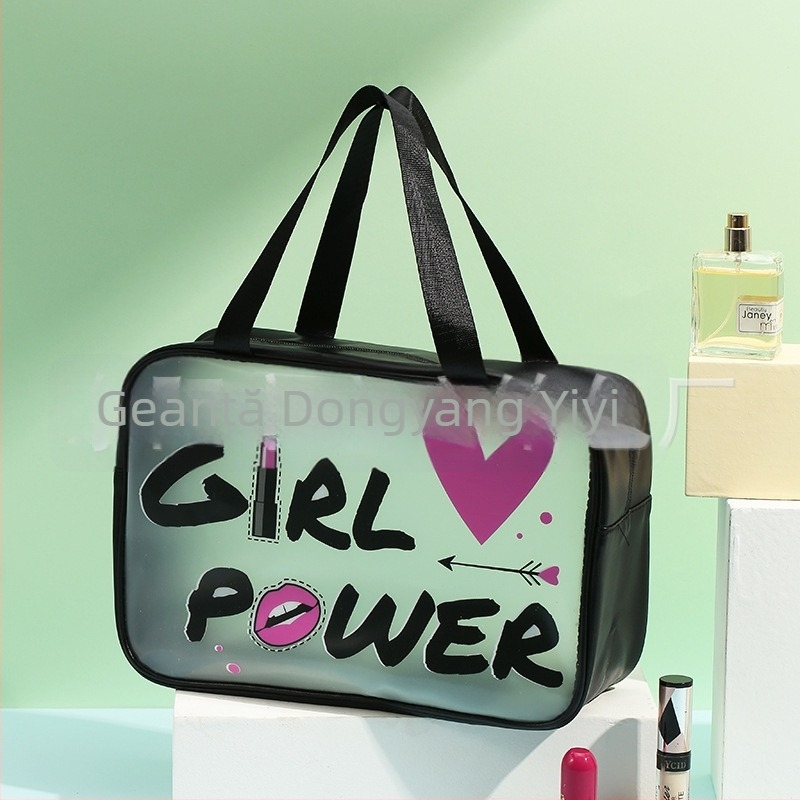 Geantă de cosmetică de călătorie cu imprimeu animal, material PU/PVC, impermeabilă, separare uscat–umed, pentru femei