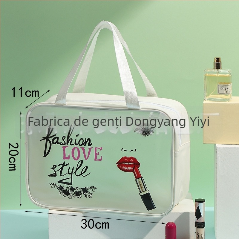 Geantă de cosmetică de călătorie cu imprimeu animal, material PU/PVC, impermeabilă, separare uscat–umed, pentru femei