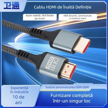 Cablu HDMI 2.1, HDMI la HDMI, conectori bărbați, placare aurie, cablu din aliaj de aluminiu + nailon, pentru TV și proiector