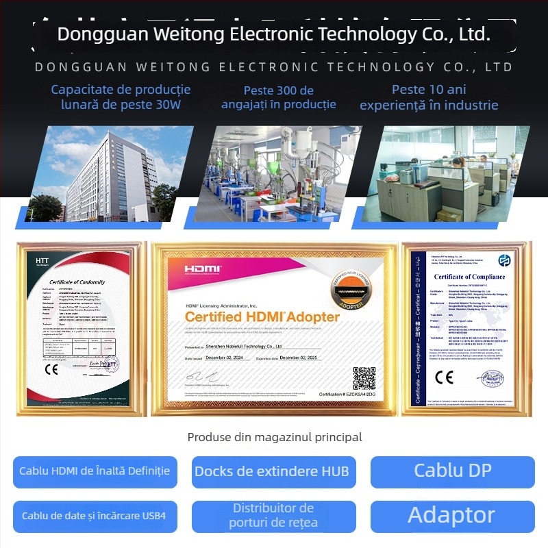 Cablu HDMI 2.1, HDMI la HDMI, conectori bărbați, placare aurie, cablu din aliaj de aluminiu + nailon, pentru TV și proiector