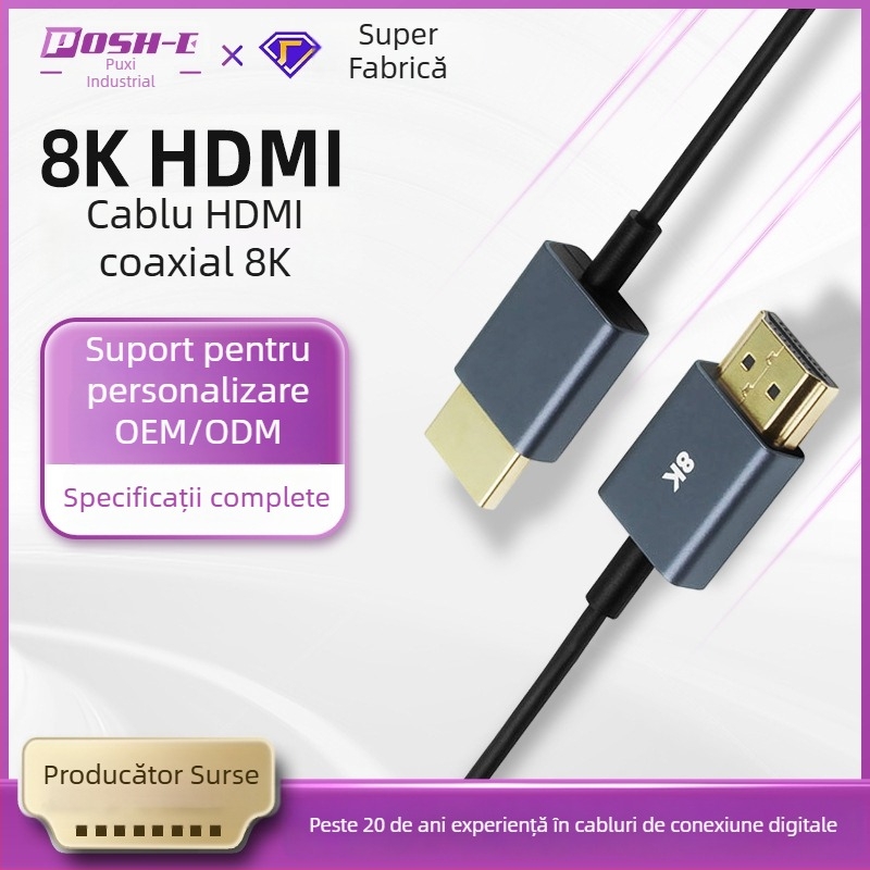 Cablu HDMI coaxial, 8K60 HDMI 2.1, 5 m, cupru 38 AWG, placat cu aur, comutator/distribuitor
