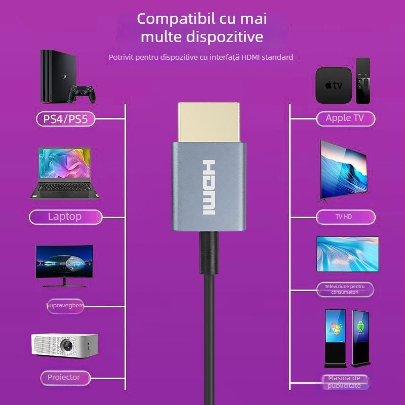 Cablu HDMI coaxial, 8K60 HDMI 2.1, 5 m, cupru 38 AWG, placat cu aur, comutator/distribuitor