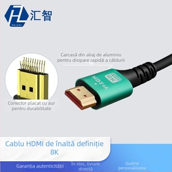 Cablu HDMI 2.1 8K, din aliaj placat cu aur, lungimi 1,15 m / 2,3 m / 5,1 m / 15,2 m, suport splitter HDMI/transfer