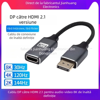 Adaptor DP 1.4 la HDMI 2.1, carcasă din aluminiu, 8K HDR, DP/miniDP către HDMI, suportă 4K120Hz și 2K144Hz