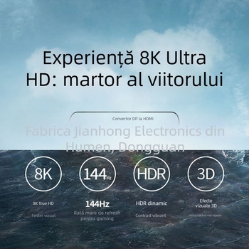 Adaptor DP 1.4 la HDMI 2.1, carcasă din aluminiu, 8K HDR, DP/miniDP către HDMI, suportă 4K120Hz și 2K144Hz