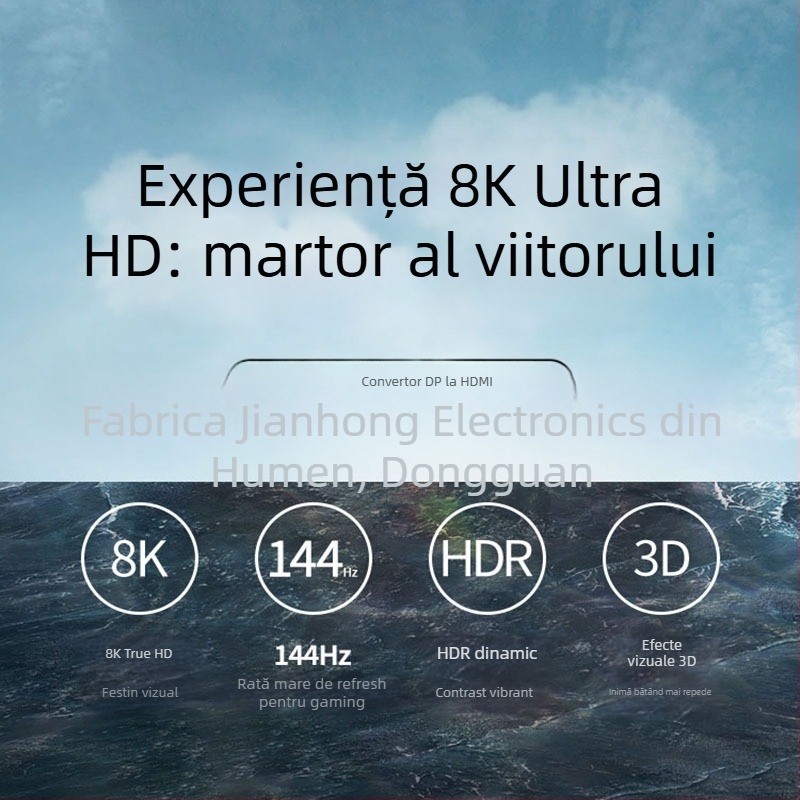 Adaptor DP 1.4 la HDMI 2.1, carcasă din aluminiu, 8K HDR, DP/miniDP către HDMI, suportă 4K120Hz și 2K144Hz