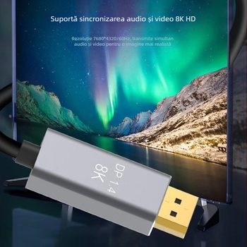 Cablu Type-C la DisplayPort, 8K120Hz, cu conductor din cupru, pentru PC/monitor TV