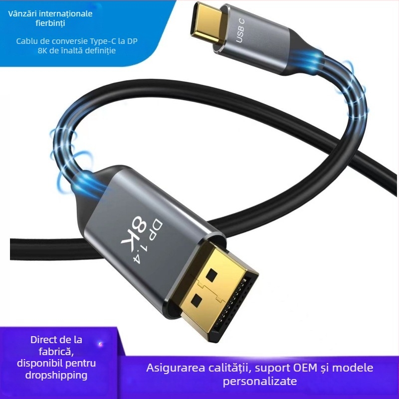 Cablu Type-C la DisplayPort, 8K120Hz, cu conductor din cupru, pentru PC/monitor TV