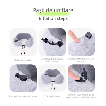 BEWALKER pernă de gât în formă de U din memory foam, suport reglabil prin umflare, pentru călători