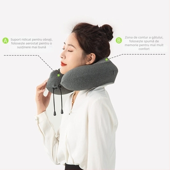 BEWALKER pernă de gât în formă de U din memory foam, suport reglabil prin umflare, pentru călători