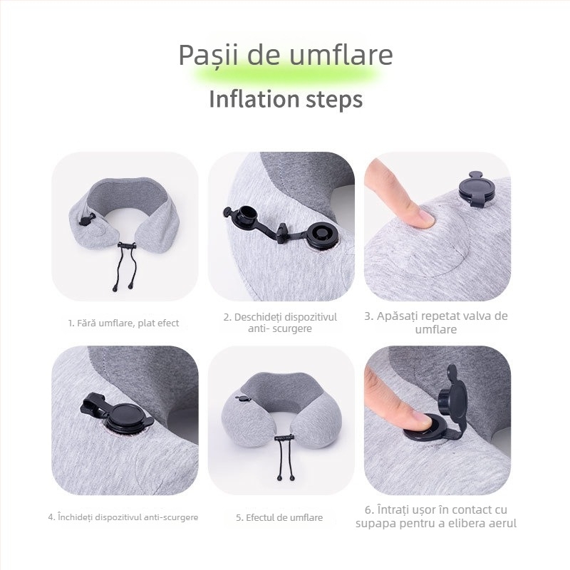 BEWALKER pernă de gât în formă de U din memory foam, suport reglabil prin umflare, pentru călători