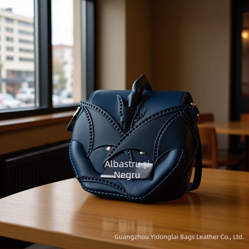 Geantă crossbody Dragon Wings din PU — formă rotundă, închidere cu clapă, stil urban