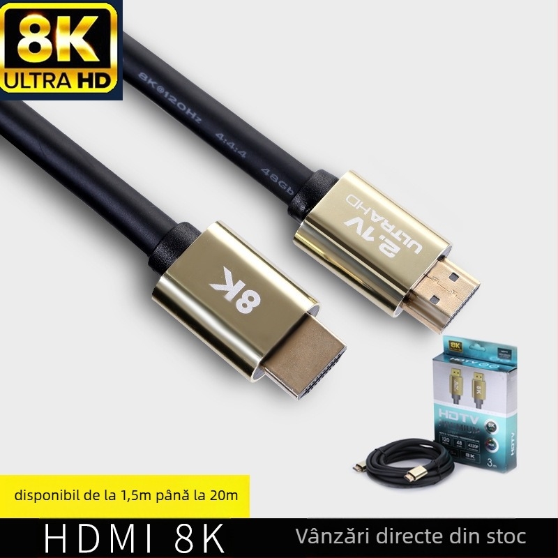 Cablu HDMI 2.1 cu cupru fără oxigen, suportă 8K, 4K×2K și 1080P, lungime 1,5–20 m, cutie elegantă