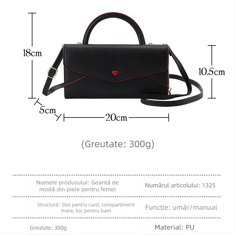 Geantă de umăr din piele PU – stil urban, monocrom, brand Lbs, model 1325