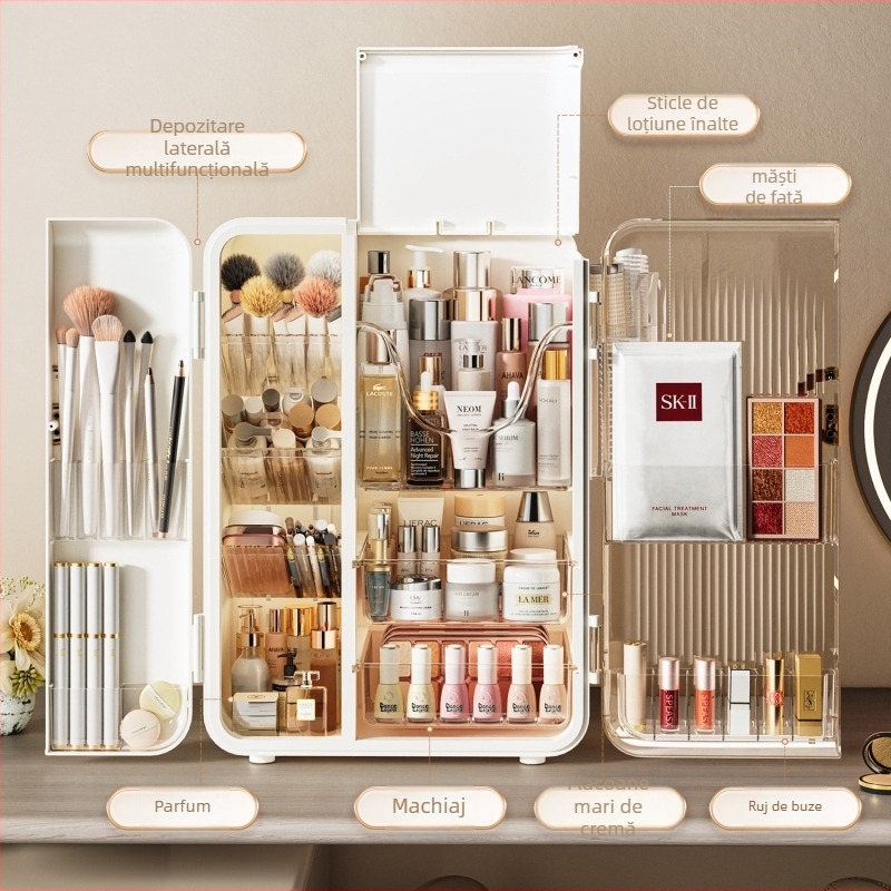 Organizator de depozitare pentru cosmetice din plastic, stil simplu și modern, lansare în 2025, Light up space