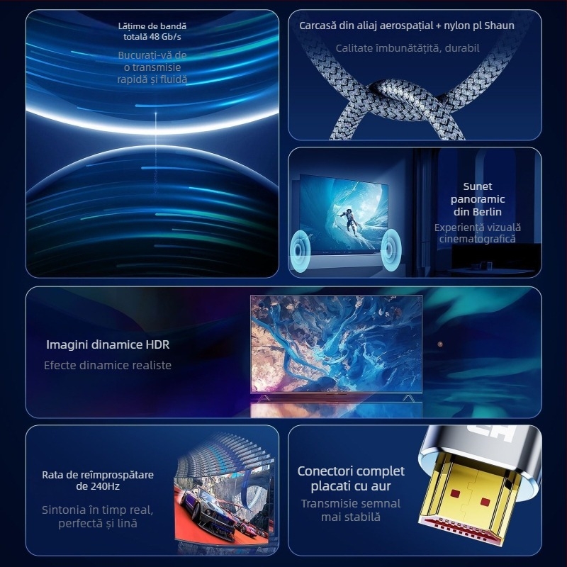 Cablu HDMI 2.1 extensie pentru TV/monitor/proiector, 4K/8K, 240Hz