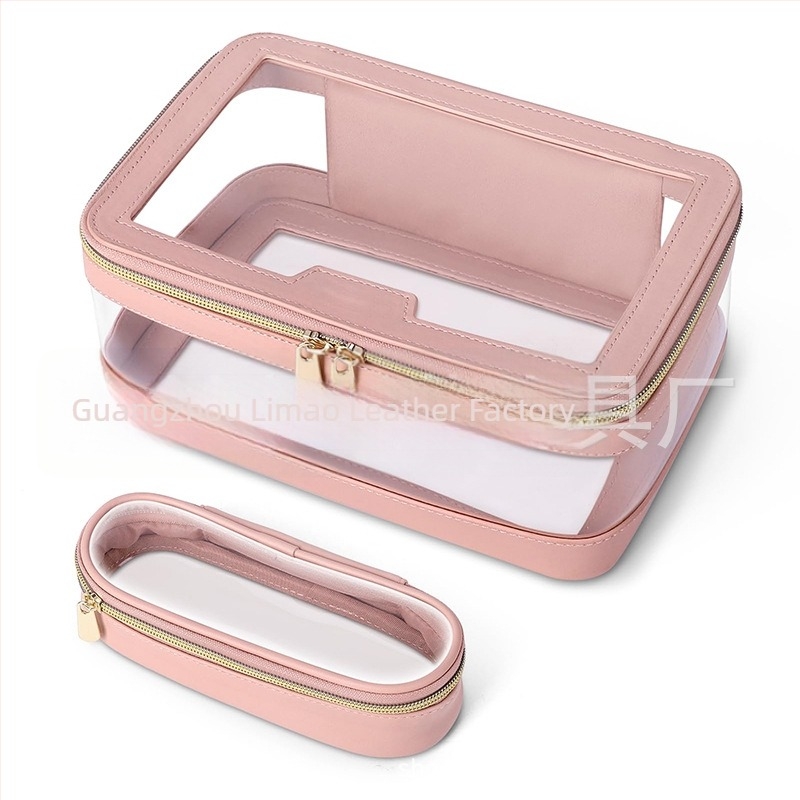 Sac cosmetic transparent din TPU, material impermeabil, căptușeală PU — stil urban simplu, unisex