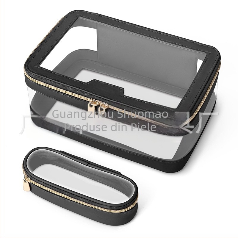 Sac cosmetic transparent din TPU, material impermeabil, căptușeală PU — stil urban simplu, unisex