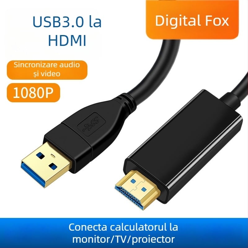 Cablu USB 3.0 la HDMI pentru desktop și laptop – oglindire ecran, interfață USB/HDMI, Digital Fox