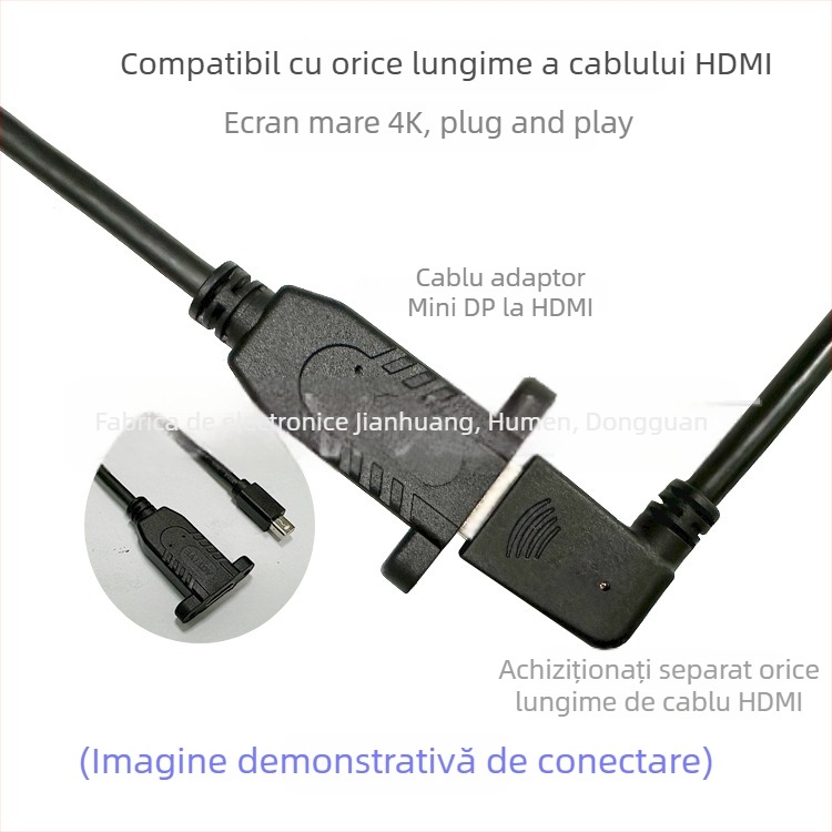 Adaptor Mini DP către HDMI activ, interfață HDMI, cablu din cupru 0,23 m