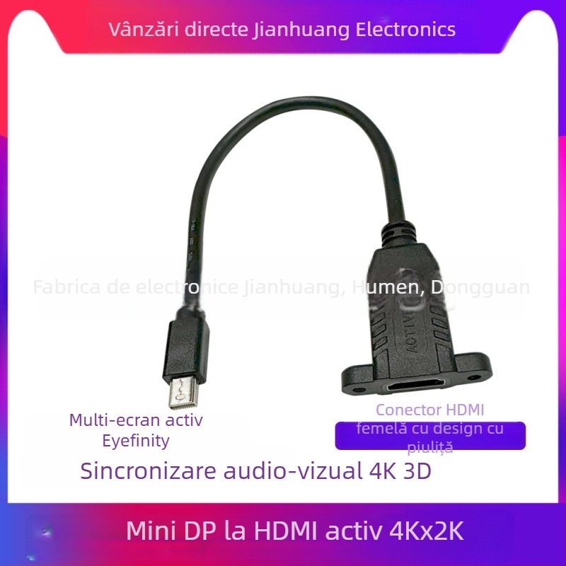 Adaptor Mini DP către HDMI activ, interfață HDMI, cablu din cupru 0,23 m