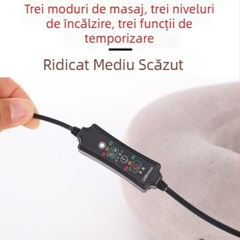 Pernă pentru gât în formă de U, cu încălzire USB, masaj și vibrații, încălzire programabilă, încălzire cu fibră de carbon; umplutură din memory cotton; nucleu din fibră chimică
