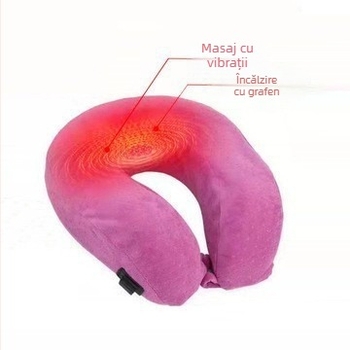 Pernă pentru gât în formă de U, cu încălzire USB, masaj și vibrații, încălzire programabilă, încălzire cu fibră de carbon; umplutură din memory cotton; nucleu din fibră chimică