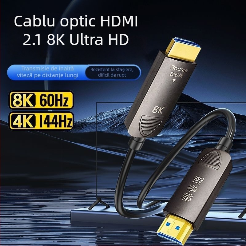 Cablu HDMI 2.1 cu fibră optică – 8K/4K viteză înaltă pentru gaming, PC și monitor TV