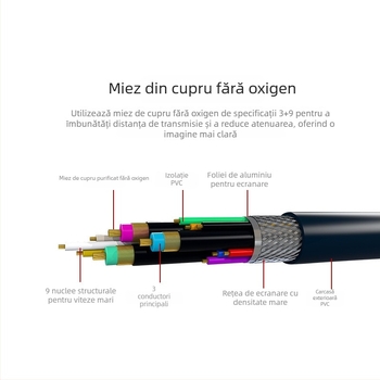 Cablu VGA 3+9, conector placat cu aur, cupru fără oxigen, lungime 1,5–20 m
