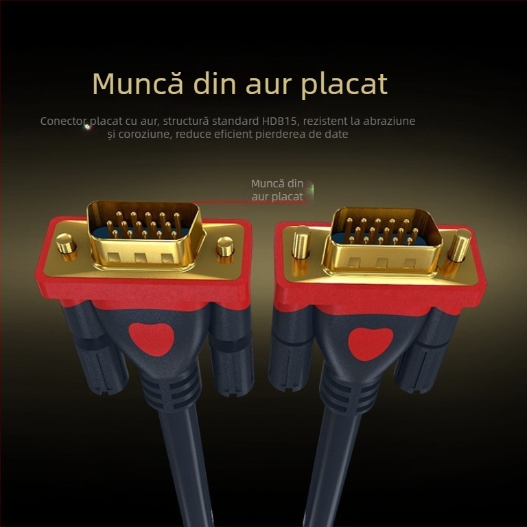 Cablu VGA 3+9, conector placat cu aur, cupru fără oxigen, lungime 1,5–20 m