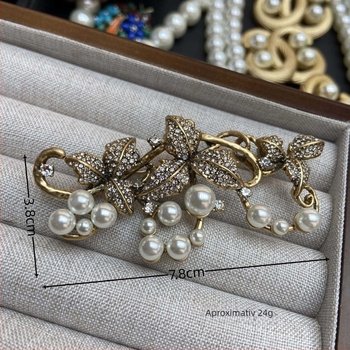 WRAN Set de bijuterii cu perle, din cupru placat electro, lanț clavicular, pandant perla, colier și cercei, stil retro literar, model stele/soare/lună/univers, primăvara 2025