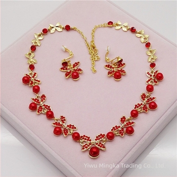 Set de bijuterii de nuntă în două piese: colier și cercei cu motif de fluture, aliaj, lanț de bambus, stil feminin, nou stil chinezesc