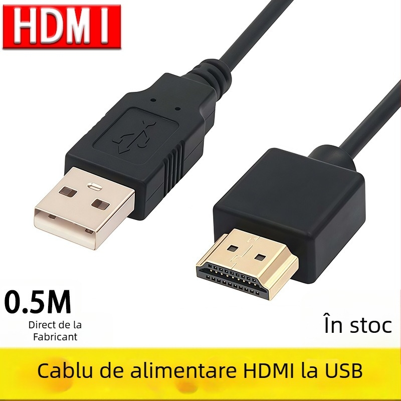 Cablu adaptor USB către HDMI cu alimentare, conector HDMI masculin, conductor din cupru, pentru PC