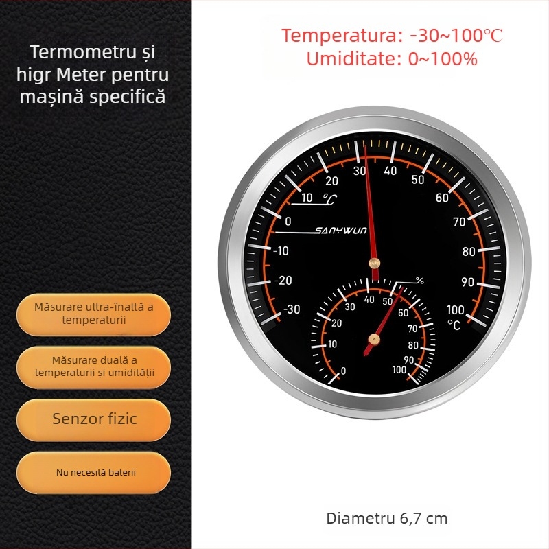 Termometru și higrometru auto, rezistent la temperaturi înalte, model Q18, marca SANYWUN; potrivit pentru gospodărie, interior, cameră pentru bebeluși, mașină, cușcă pentru animale.